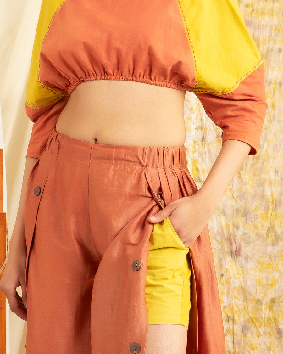 Batwing Sleeve Top and Flared Pant in Red and Yellow