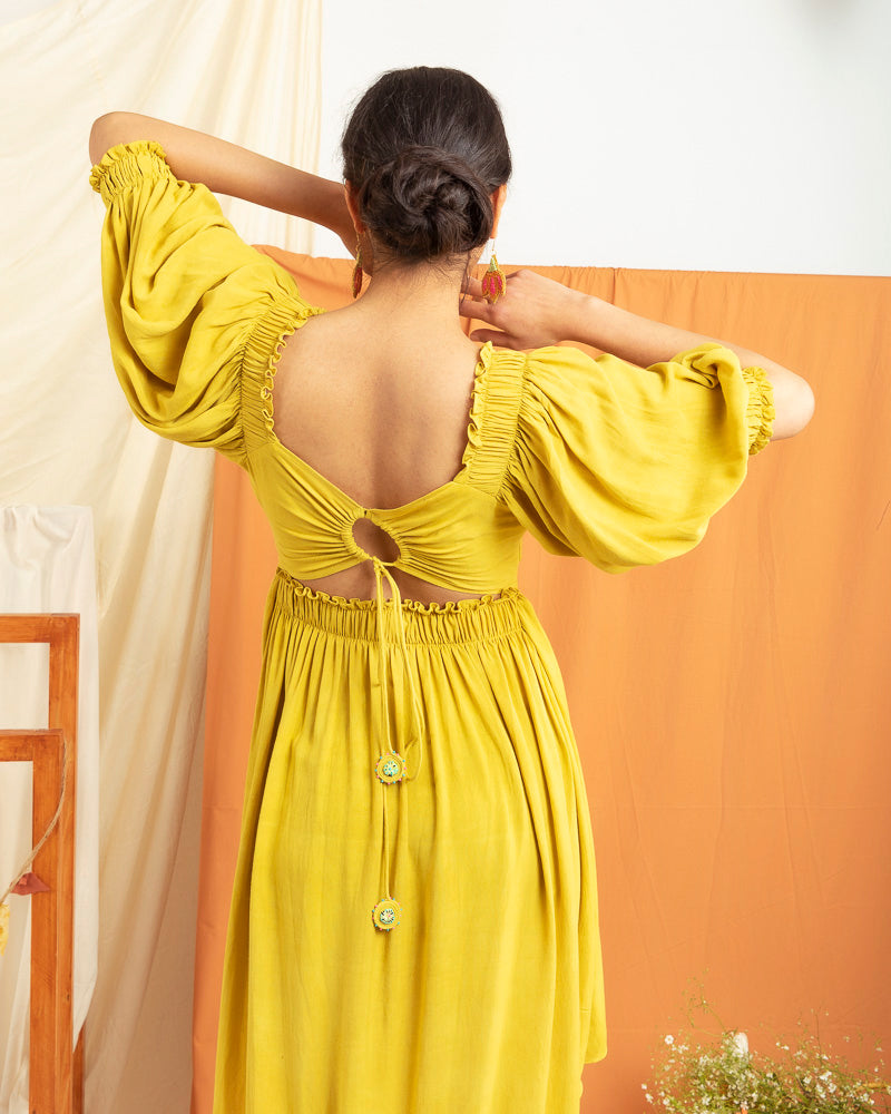 Sun Dyed Flowy Dress in Yellow